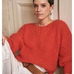SEZANE Orange Red Giselle Knit Jumper Pullover Sweater Size M